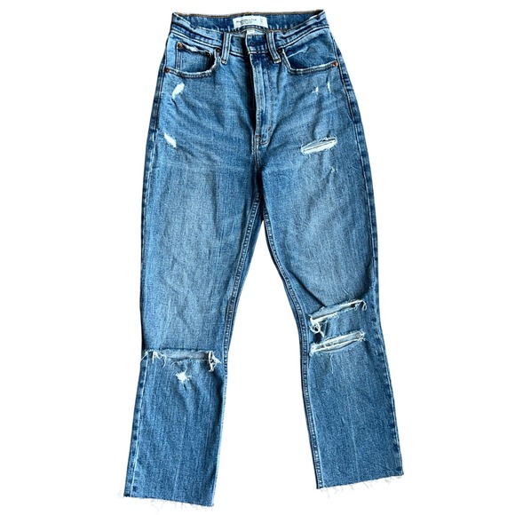 Abercrombie & Fitch‎ Curve Love The Ankle Straight Ultra High Rise Distressed 00 - Picture 1 of 6